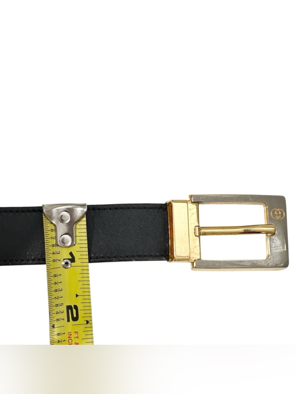 Gucci Black Leather & Silver Gold Engraved GG Belt - Picture 12 of 14